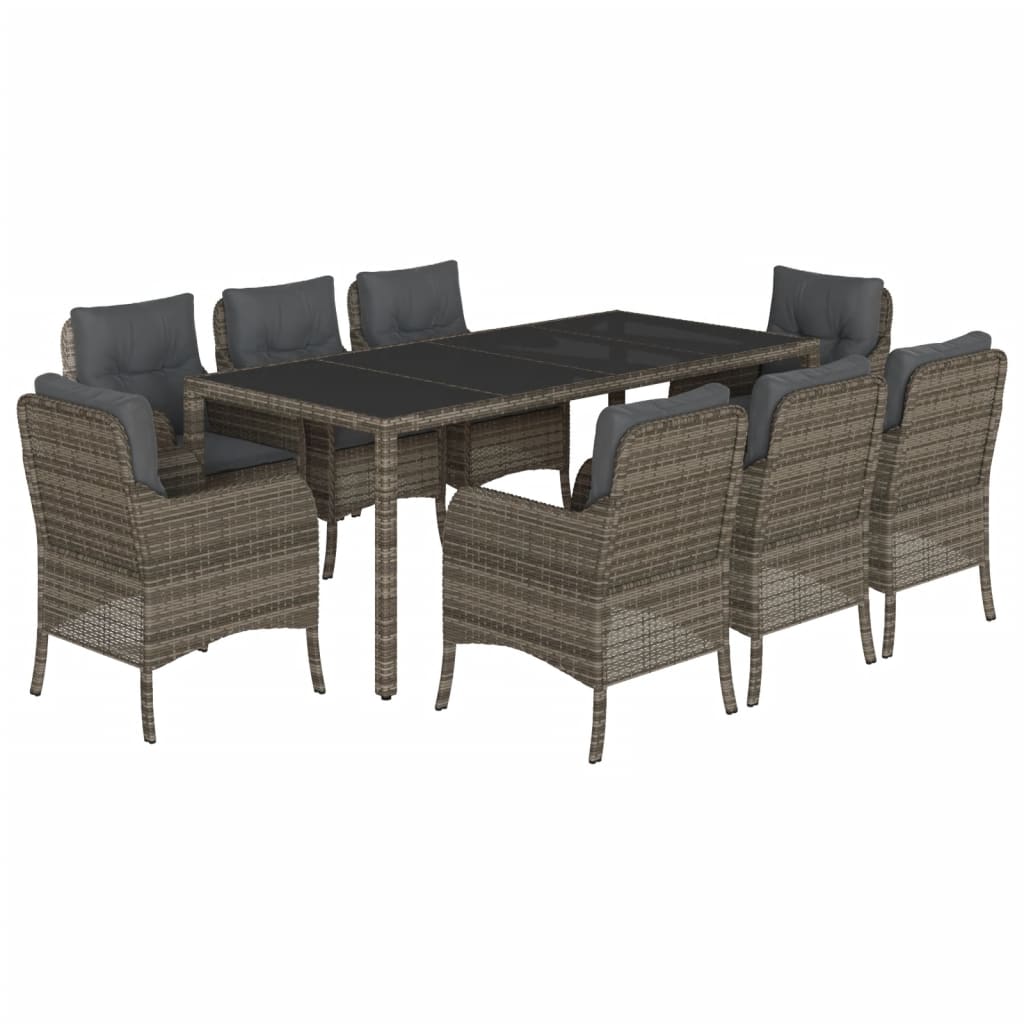 9-dijelni vrtni blagovaonski set sivi od poliratana Siva 190 cm table length