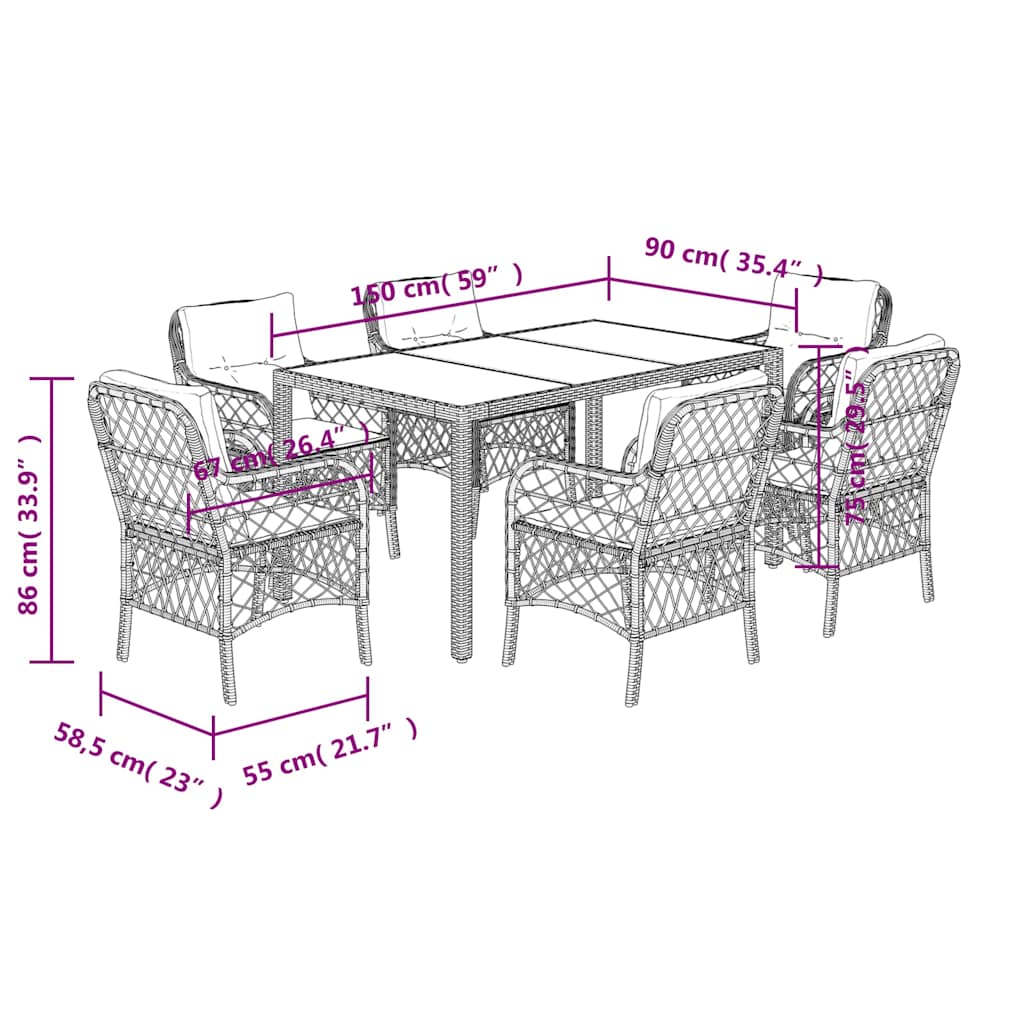 7-dijelni vrtni blagovaonski set sivi od poliratana Siva 150 cm table length