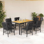 7-dijelni vrtni blagovaonski set s jastucima crni od poliratana Crna 150 cm table length
