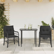 3-dijelni bistro set s jastucima crni od poliratana