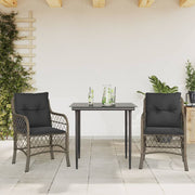 3-dijelni bistro set od poliratana s jastucima sivi