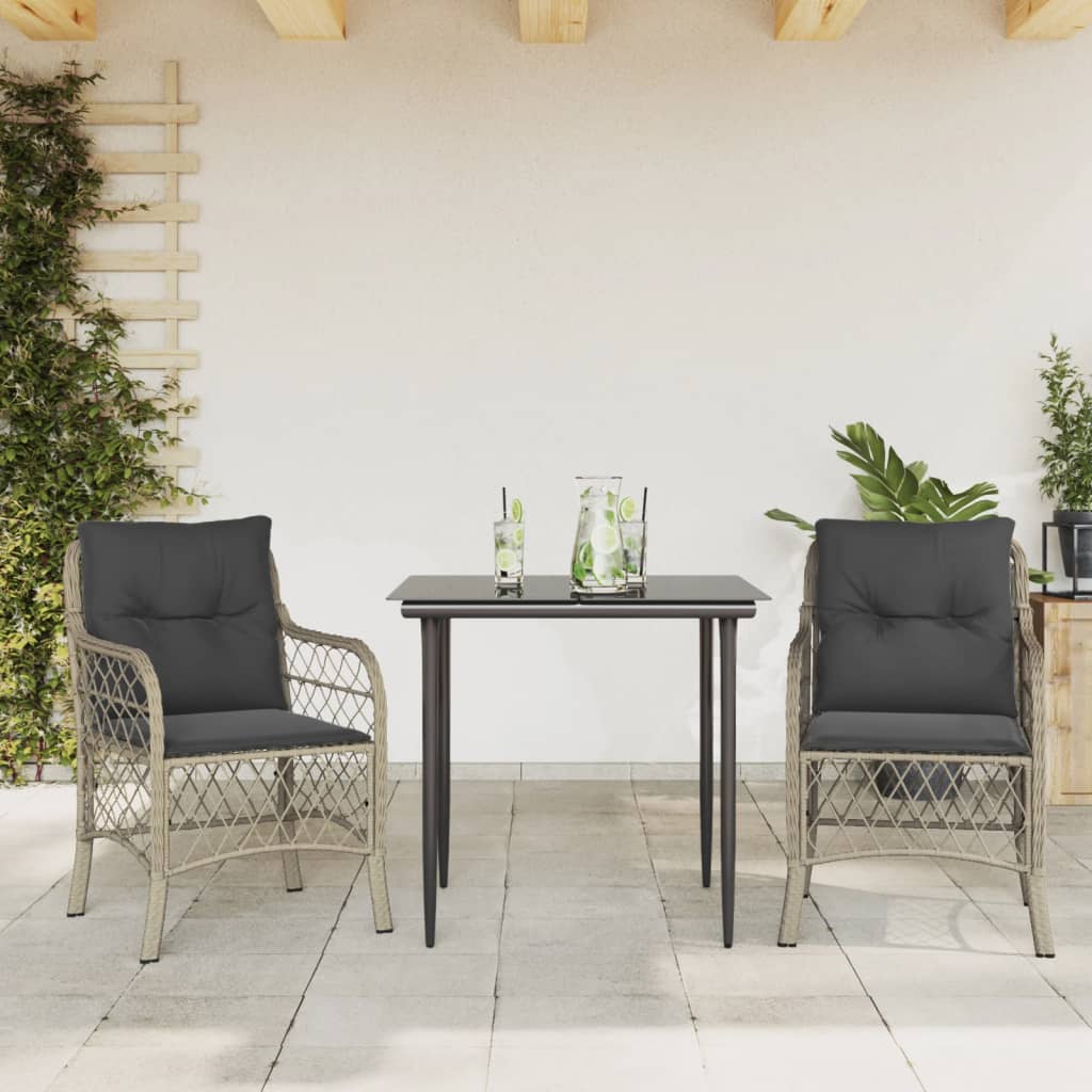 3-dijelni bistro set s jastucima svjetlosivi od poliratana