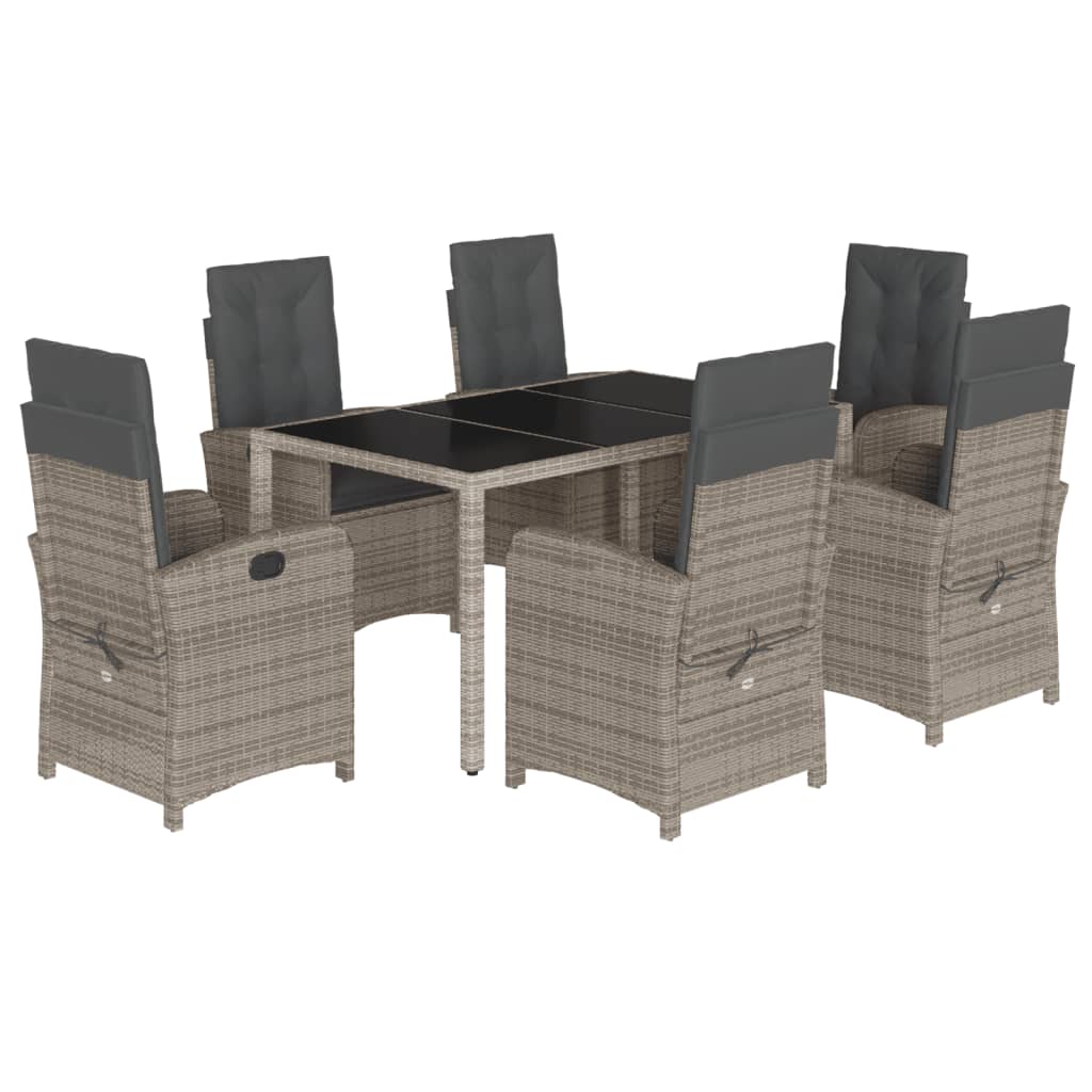 7-dijelni vrtni blagovaonski set sivi od poliratana Siva 150 cm table length