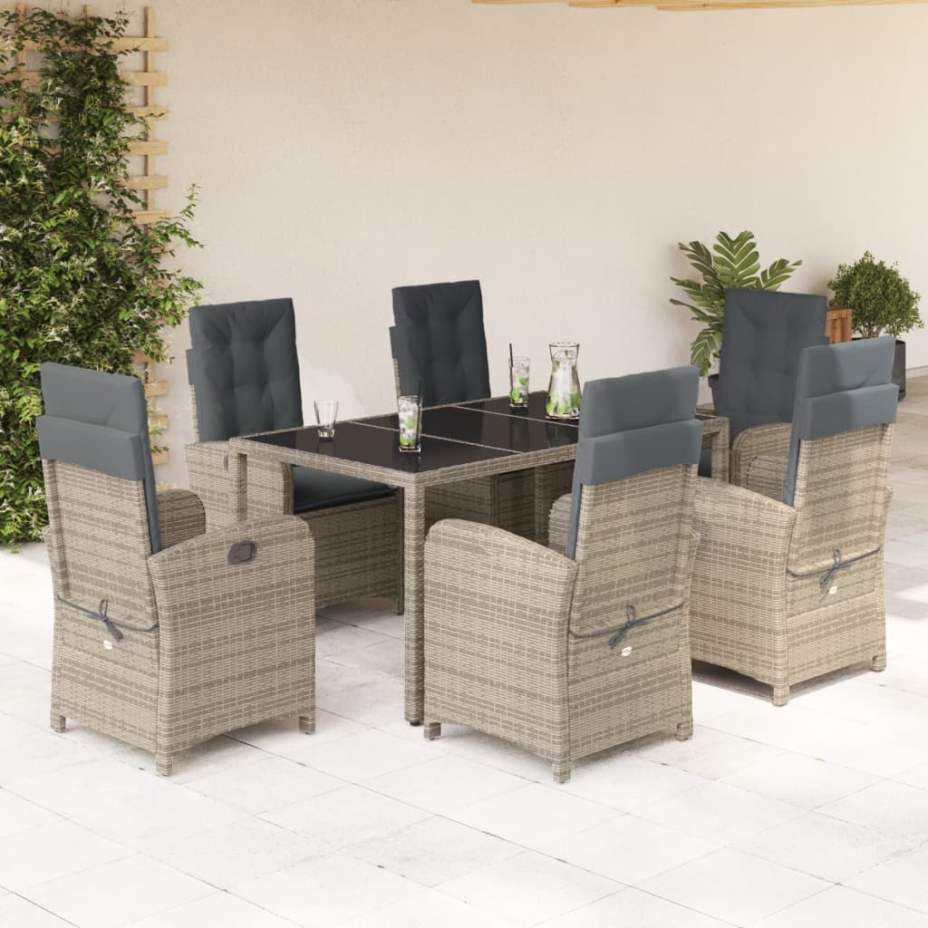 7-dijelni vrtni blagovaonski set sivi od poliratana Siva 150 cm table length