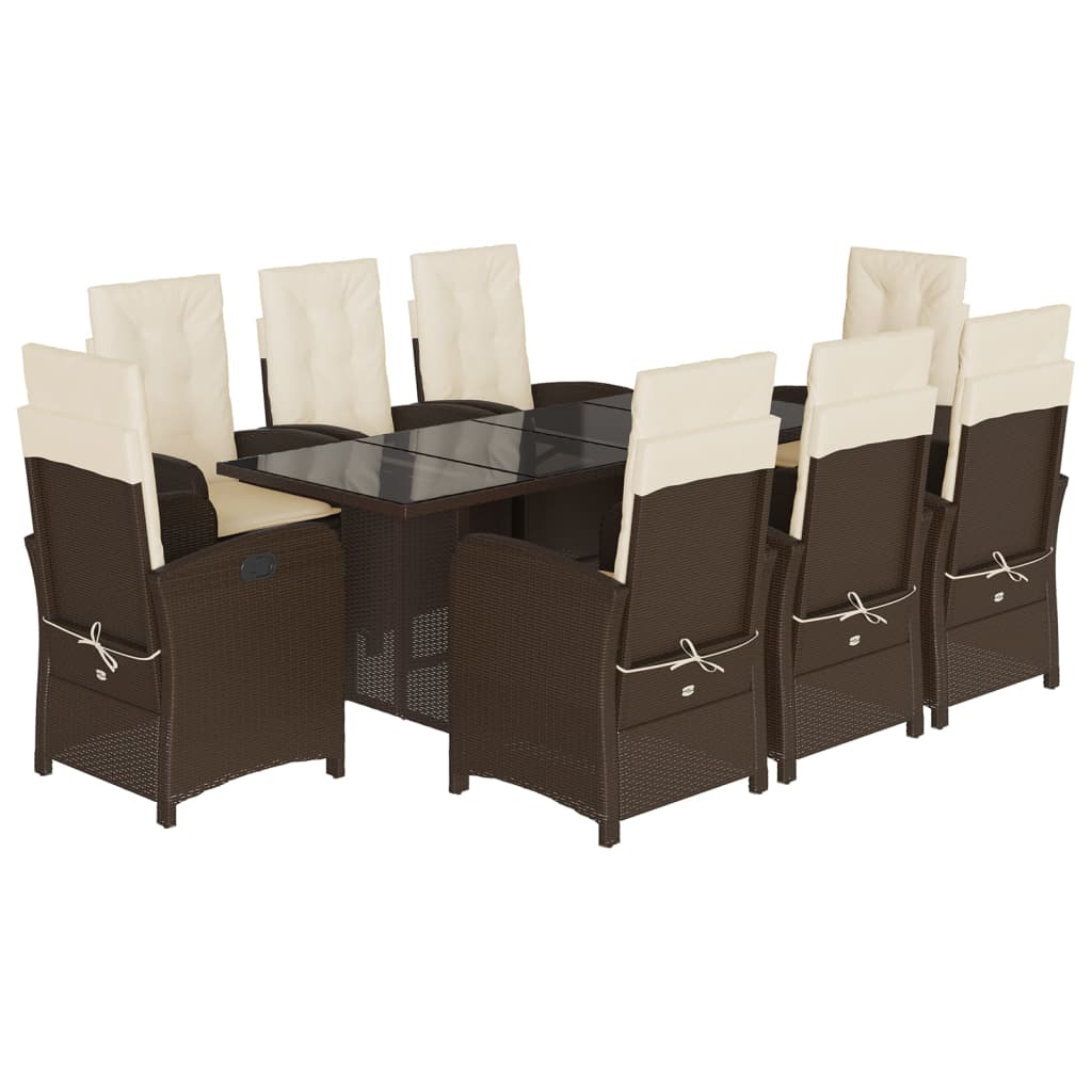 9-dijelni vrtni blagovaonski set s jastucima poliratan smeđi