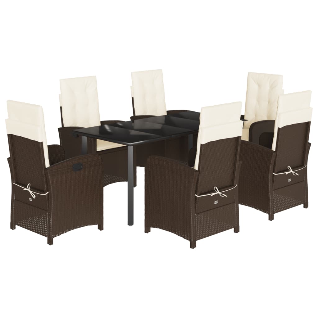 7-dijelni vrtni blagovaonski set s jastucima poliratan smeđi Smeđa 160 cm table length