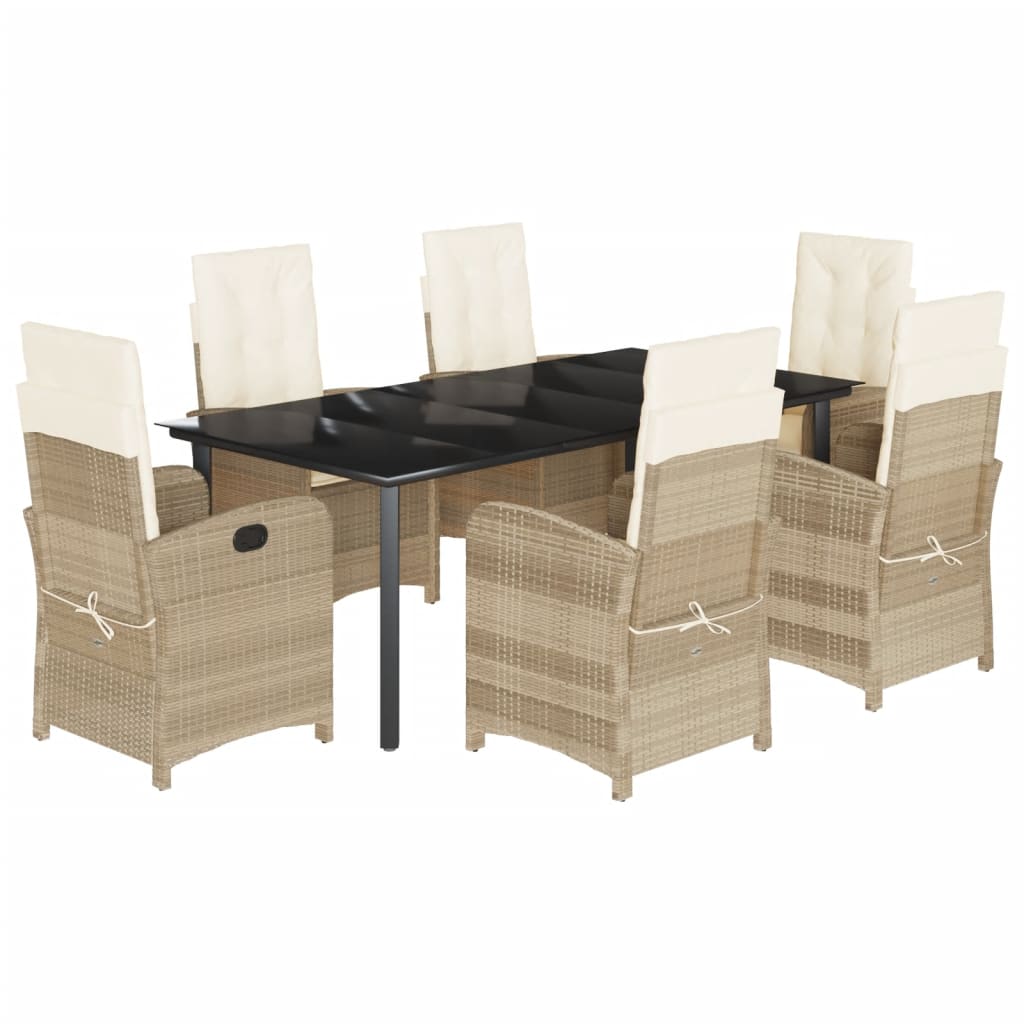 7-dijelni vrtni blagovaonski set od poliratana s jastucima bež 200 cm table length