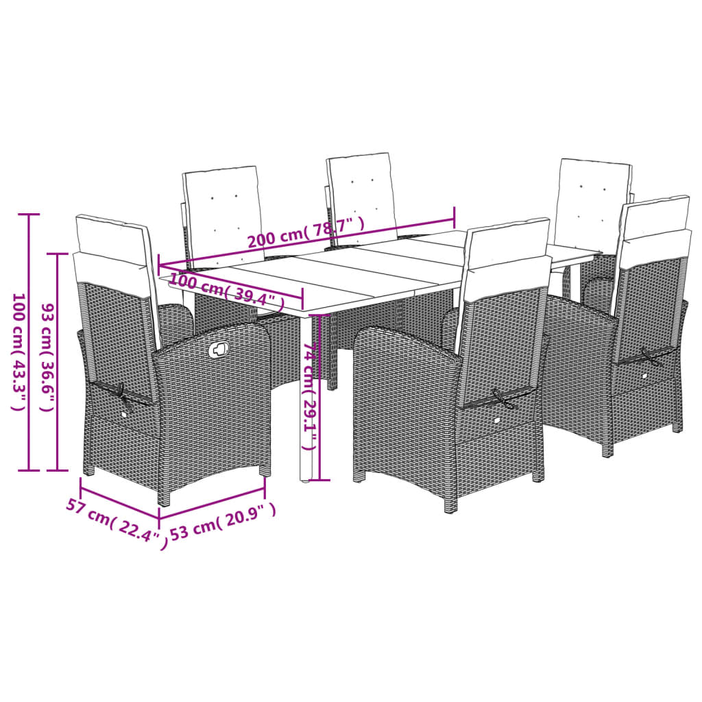 7-dijelni vrtni blagovaonski set od poliratana s jastucima bež 200 cm table length
