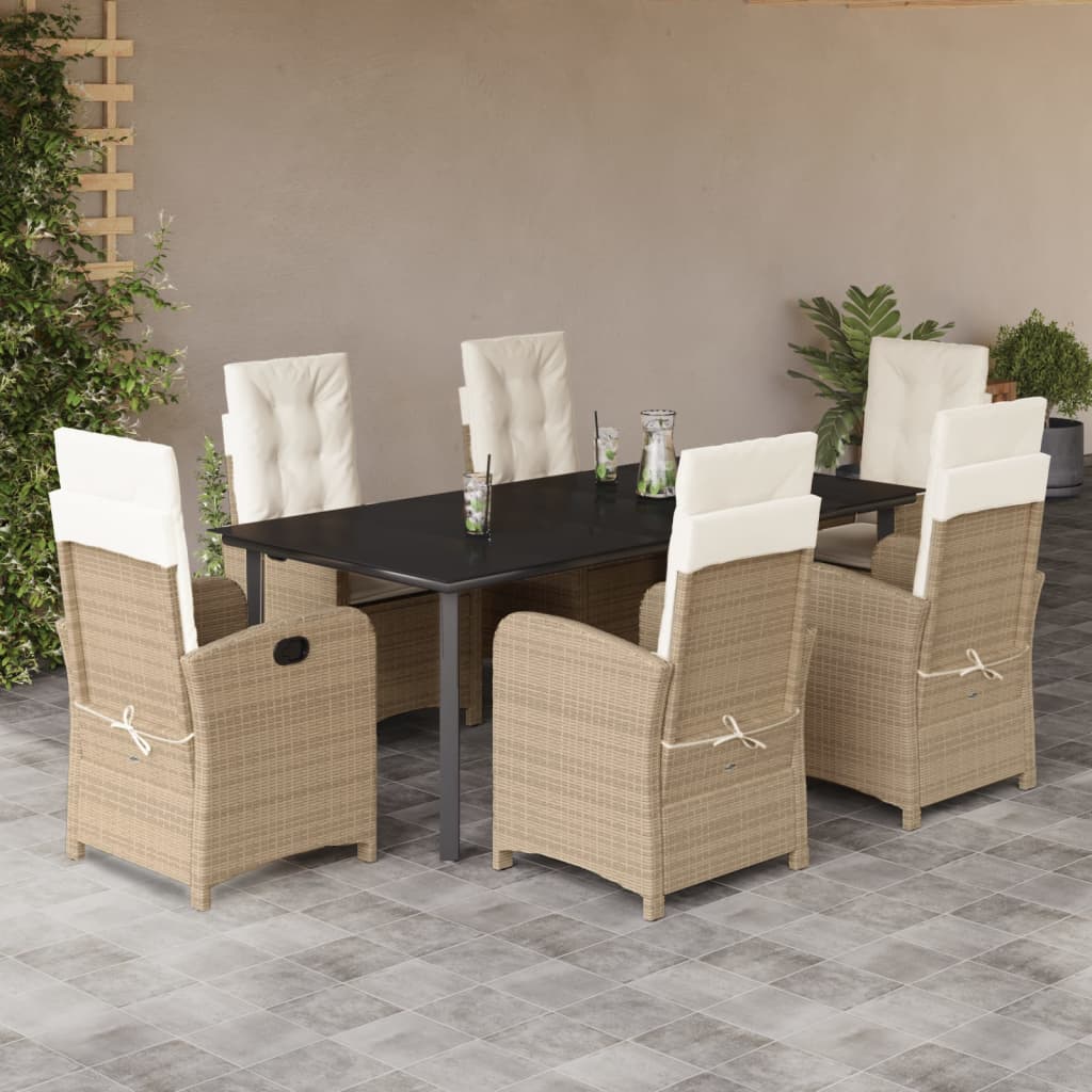 7-dijelni vrtni blagovaonski set od poliratana s jastucima bež 200 cm table length