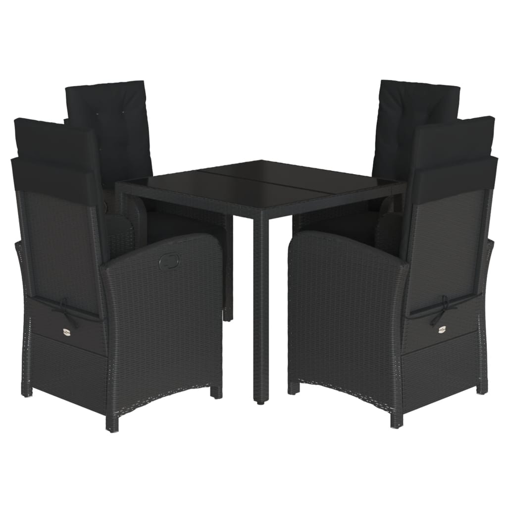 5-dijelni vrtni blagovaonski set s jastucima od poliratana crni Crna Dužina stola 90 cm
