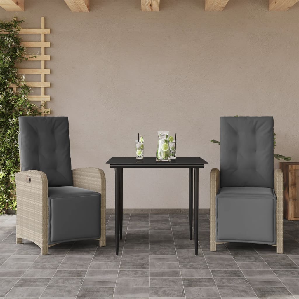3-dijelni bistro set s jastucima svjetlosivi od poliratana