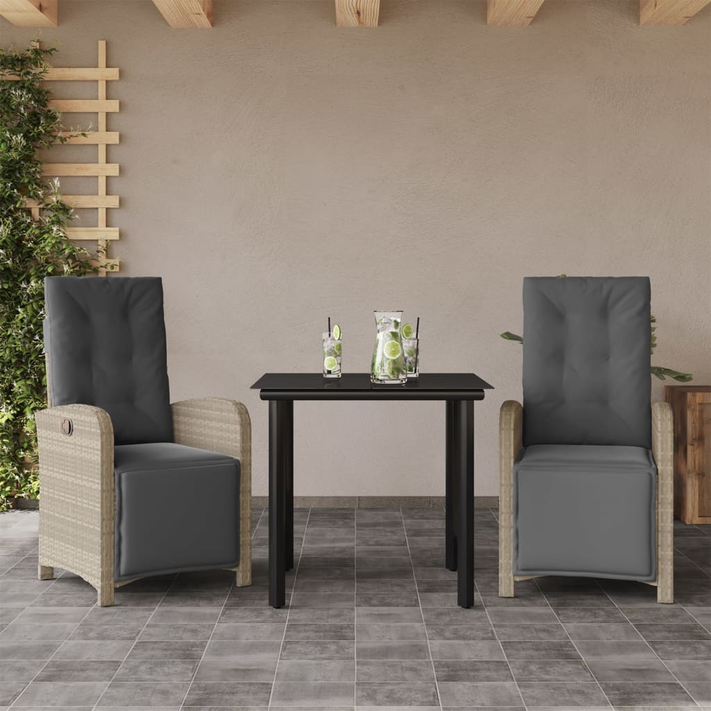 3-dijelni bistro set s jastucima svjetlosivi od poliratana