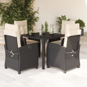 5-dijelni vrtni blagovaonski set s jastucima od poliratana crni Crna 90 cm table length