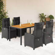 5-dijelni vrtni blagovaonski set s jastucima od poliratana crni Crna 150 cm table length