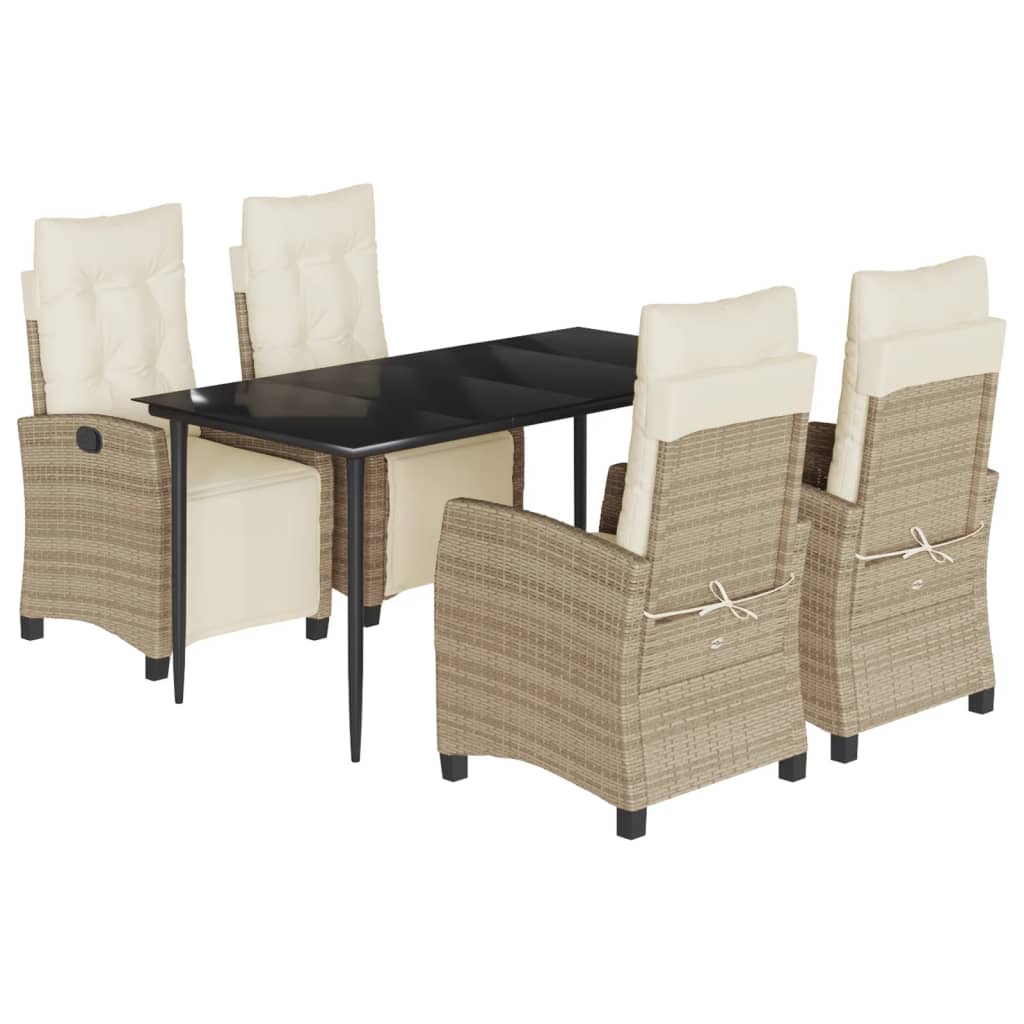 3-dijelni vrtni blagovaonski set od poliratana s jastucima bež