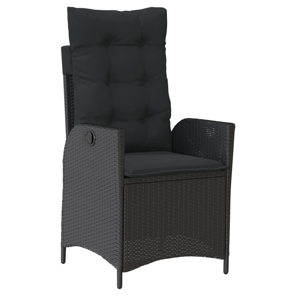 9-dijelni vrtni blagovaonski set s jastucima crni od poliratana Crna 190 cm table length