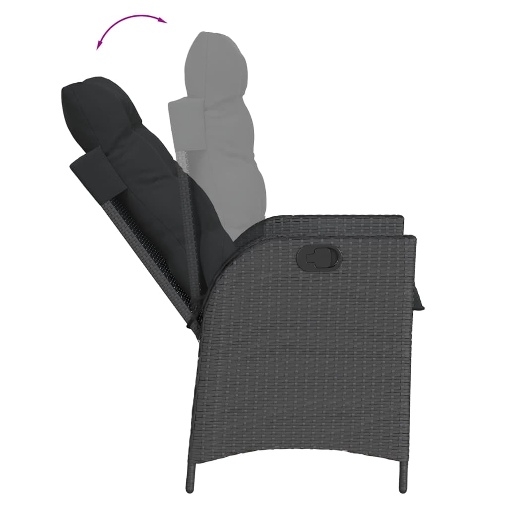 7-dijelni vrtni blagovaonski set s jastucima crni od poliratana Crna 160 x 80 x 74 cm