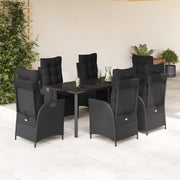 7-dijelni vrtni blagovaonski set s jastucima crni od poliratana Crna 160 x 80 x 74 cm