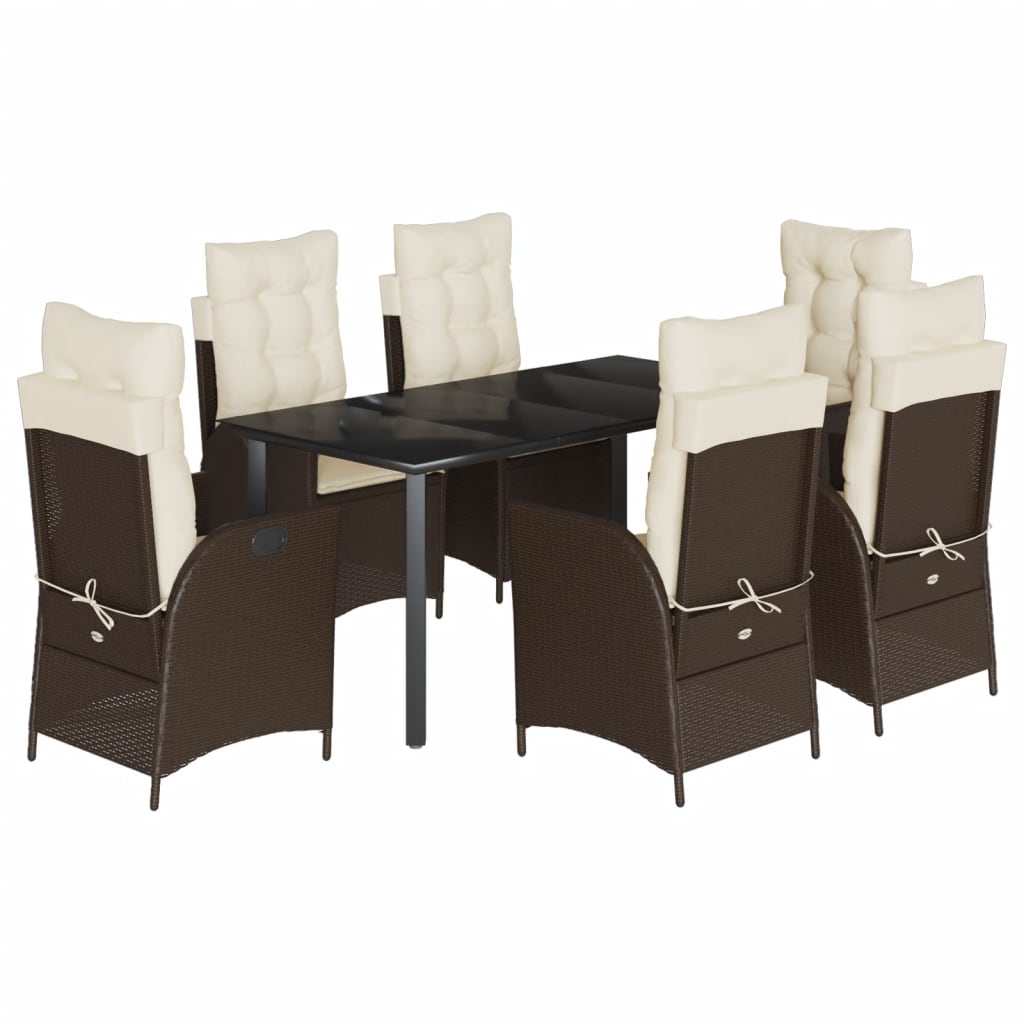 7-dijelni vrtni blagovaonski set s jastucima poliratan smeđi Smeđa 160 x 80 x 74 cm