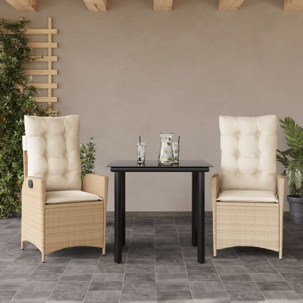 3-dijelni vrtni blagovaonski set od poliratana s jastucima bež 80 x 80 x 74 cm