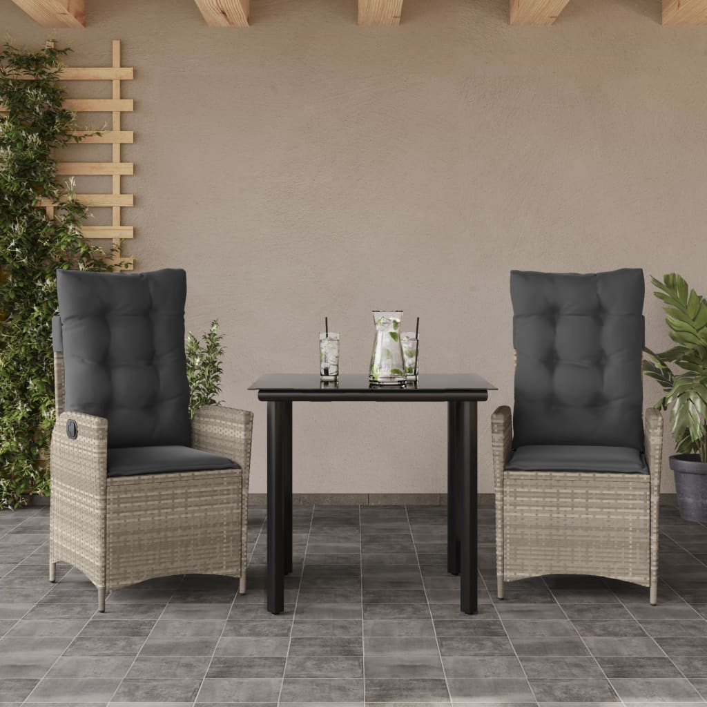 3-dijelni vrtni blagovaonski set svjetlosivi od poliratana Siva 80 x 80 x 74 cm
