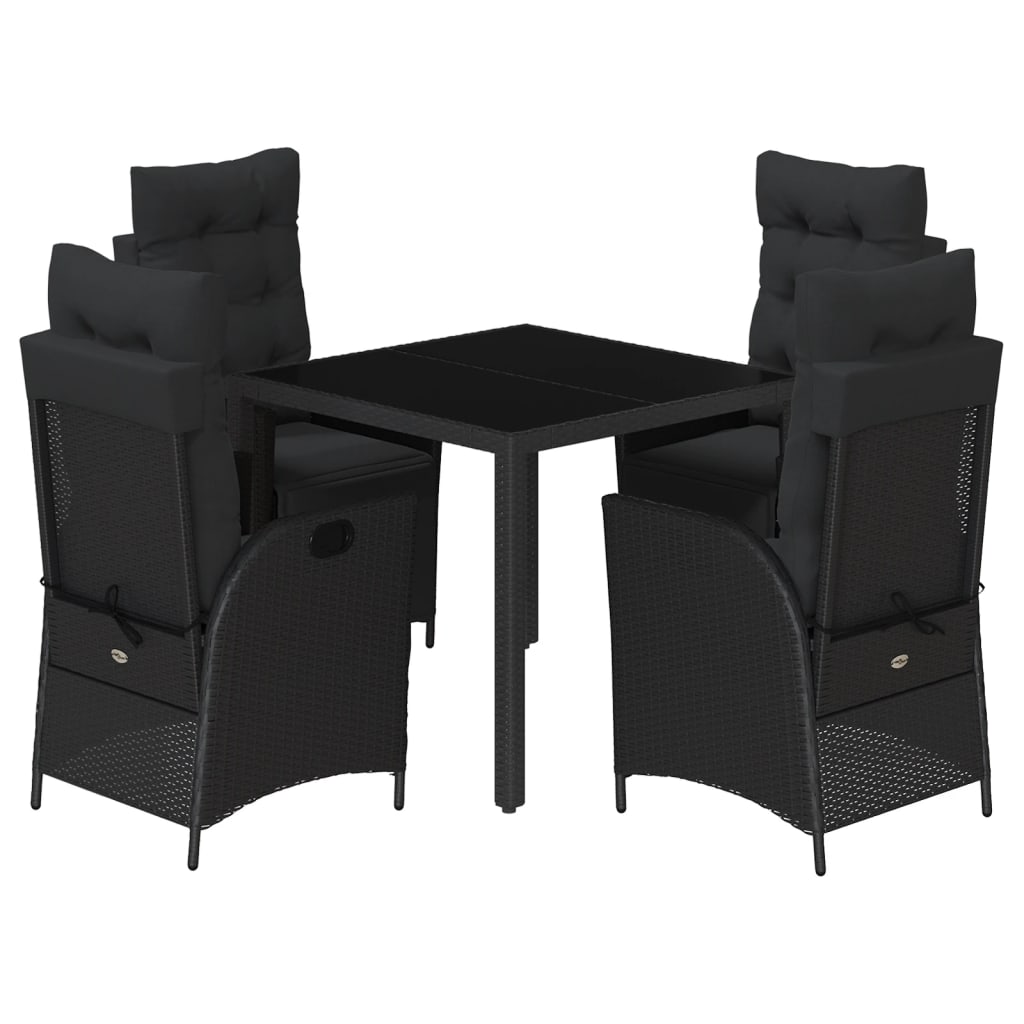 5-dijelni vrtni blagovaonski set s jastucima od poliratana crni Crna Dužina stola 90 cm