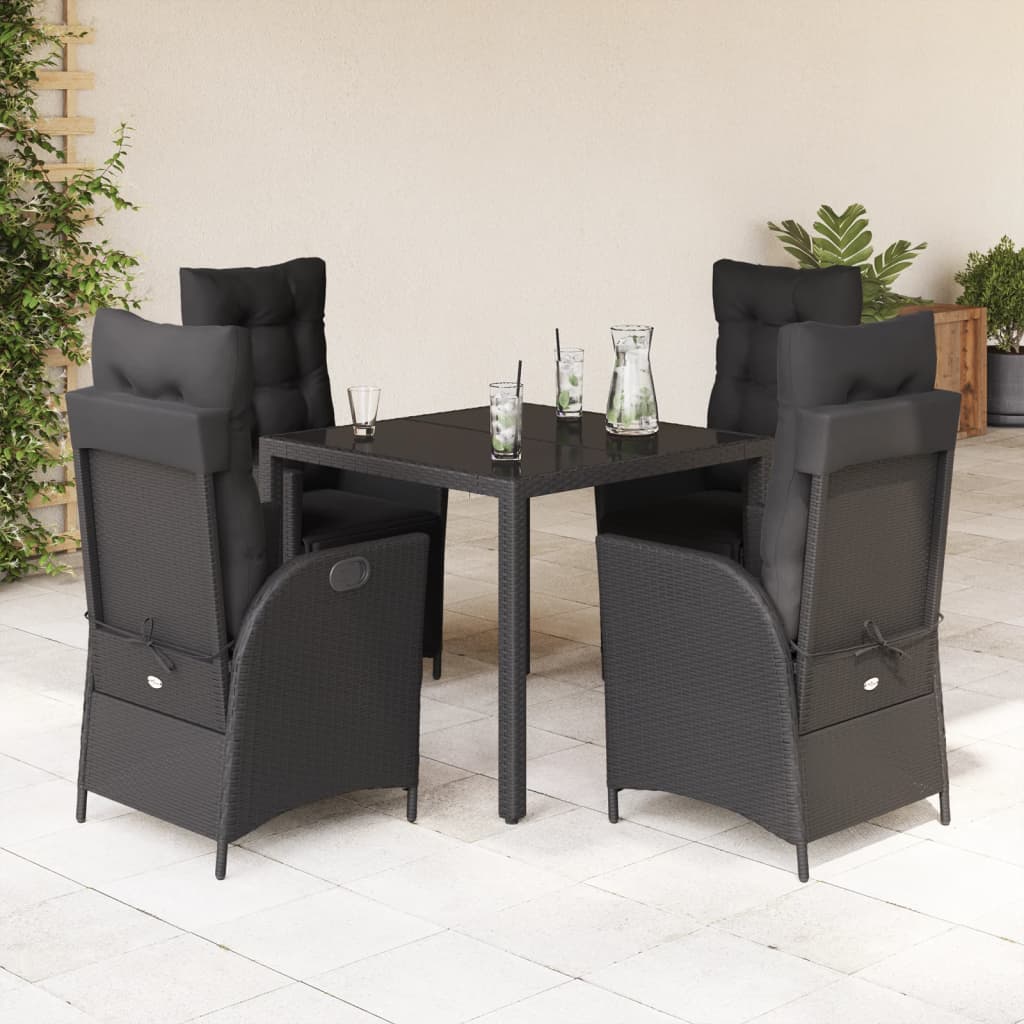5-dijelni vrtni blagovaonski set s jastucima od poliratana crni Crna Dužina stola 90 cm