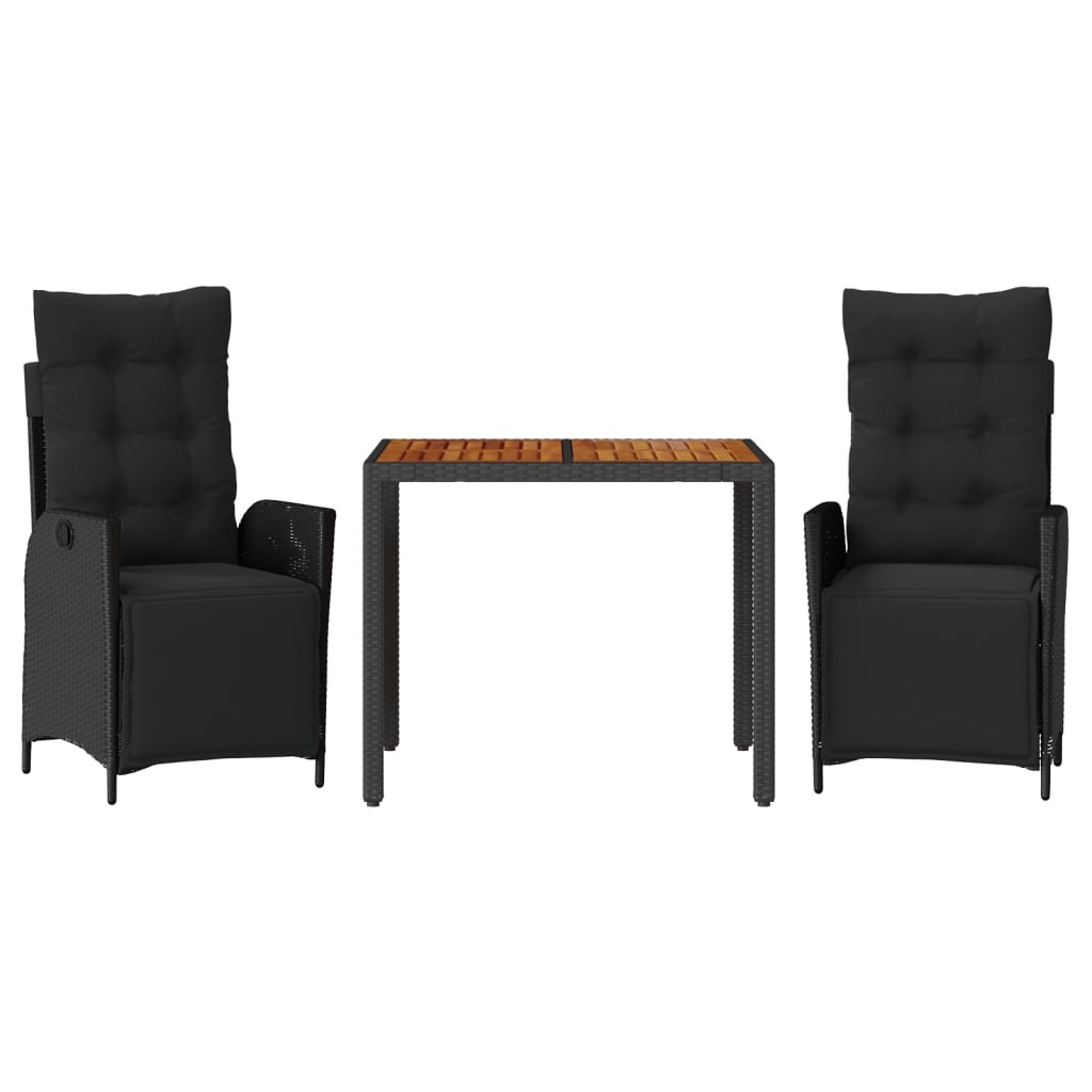 3-dijelni vrtni blagovaonski set s jastucima od poliratana crni Crna Dužina stola 90 cm