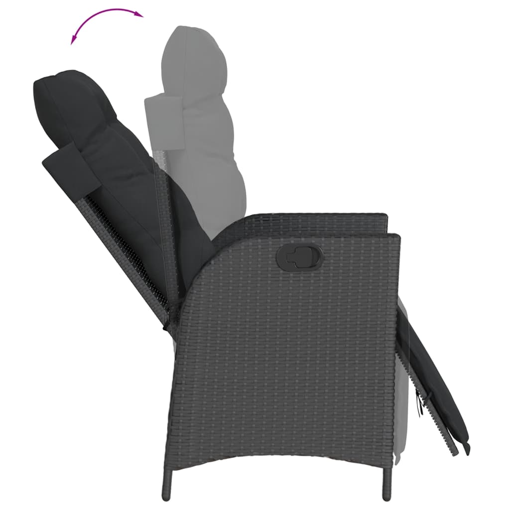 3-dijelni vrtni blagovaonski set s jastucima od poliratana crni Crna Dužina stola 90 cm