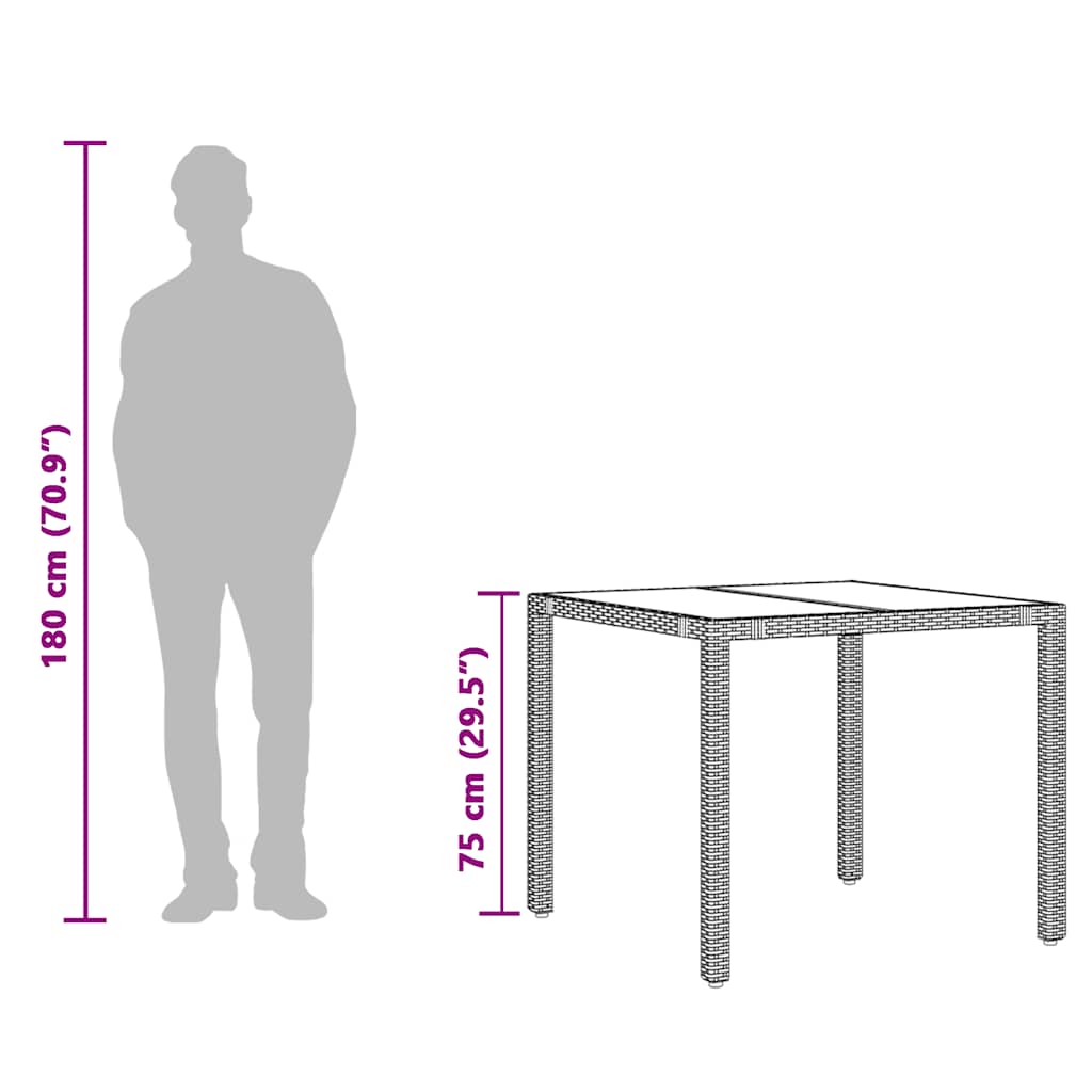 Vrtni stol sa staklenom pločom crni 90x90x75 cm od poliratana
