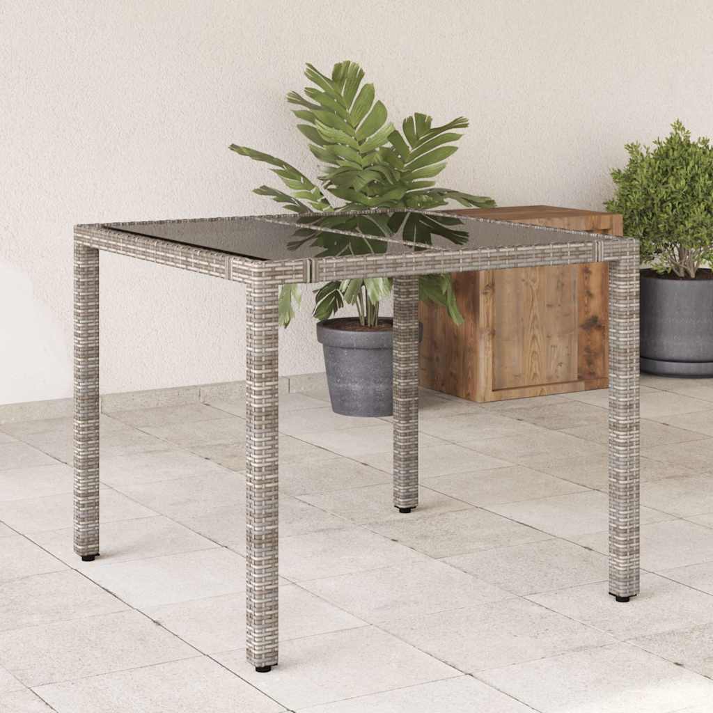 Vrtni stol sa staklenom pločom sivi 90x90x75 cm od poliratana