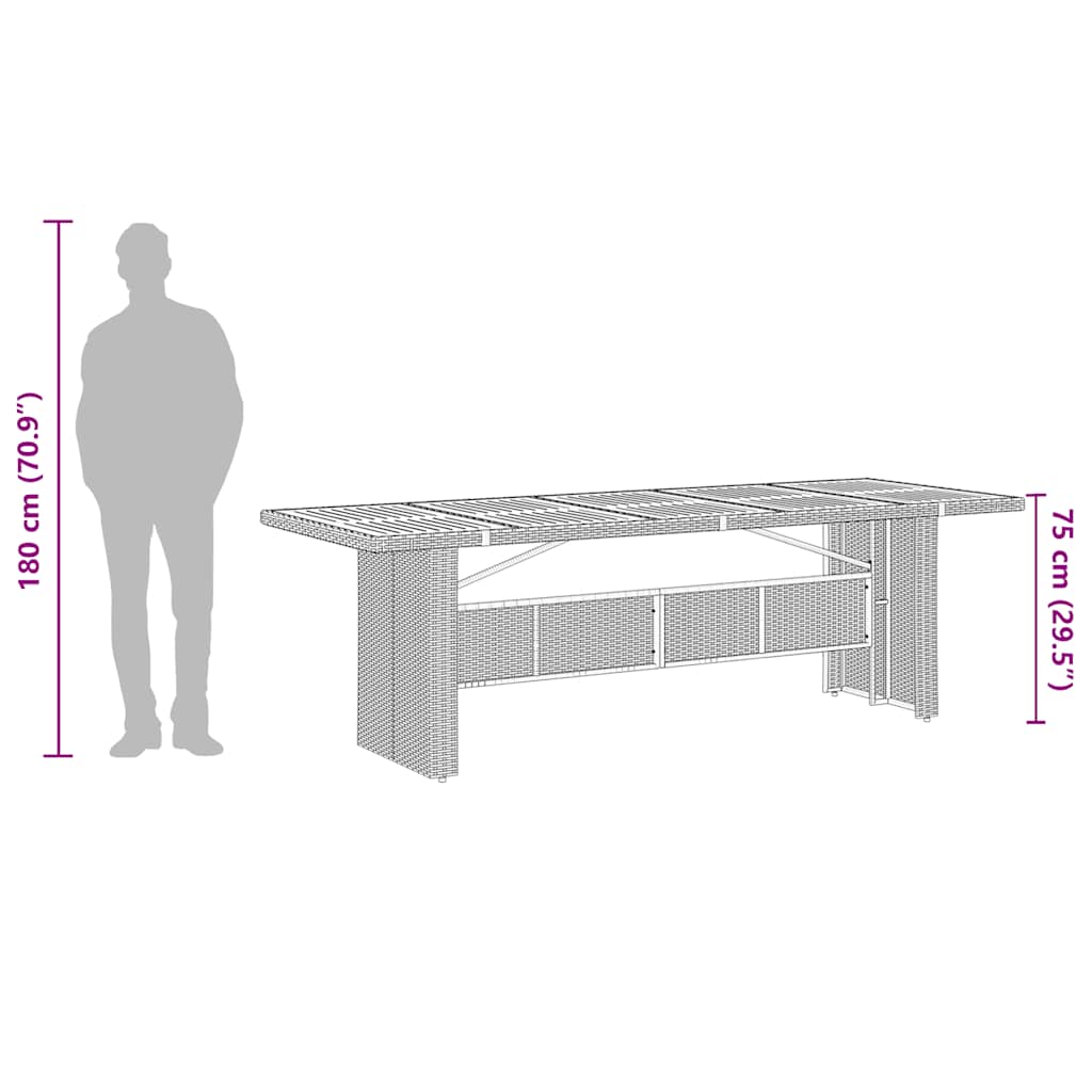 Vrtni stol s pločom od drva bagrema sivi 240x90x75cm poliratana