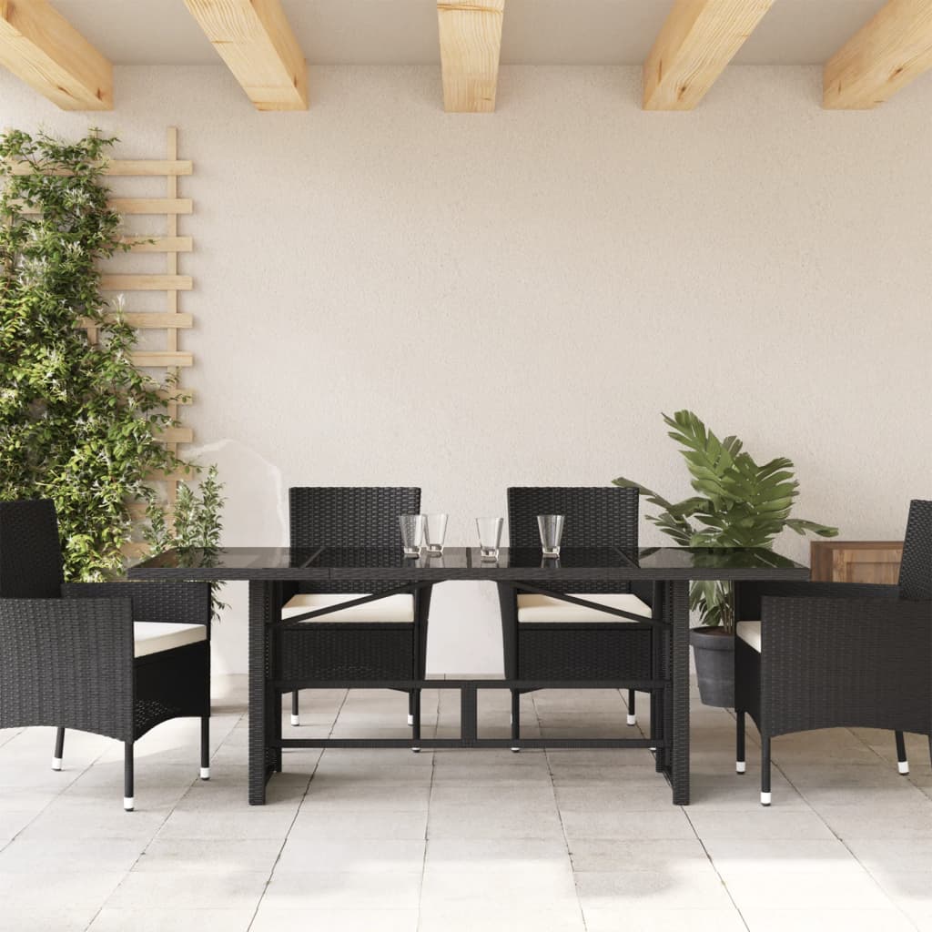 Vrtni stol sa staklenom pločom crni 190x80x75 cm od poliratana