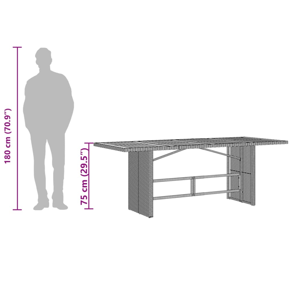 Vrtni stol sa staklenom pločom crni 190x80x75 cm od poliratana