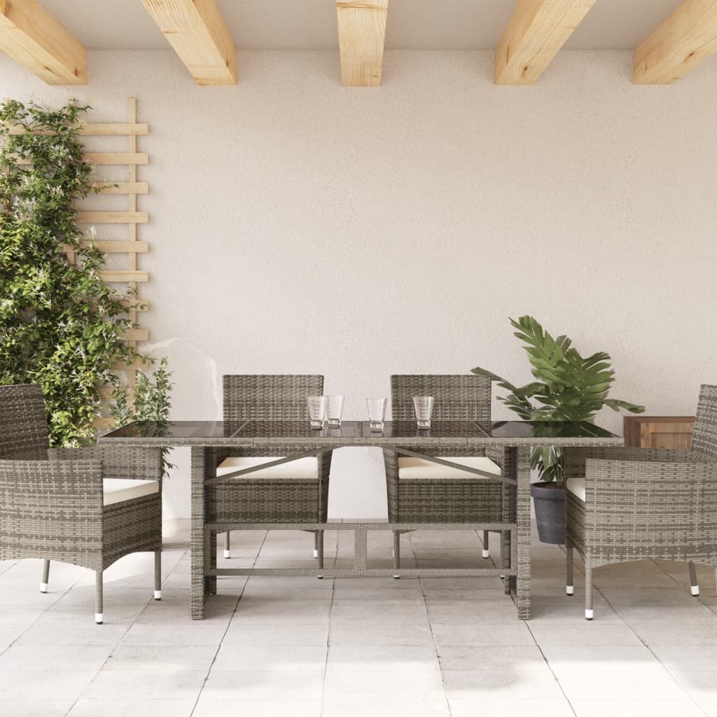 Vrtni stol sa staklenom pločom sivi 190x80x75 cm od poliratana
