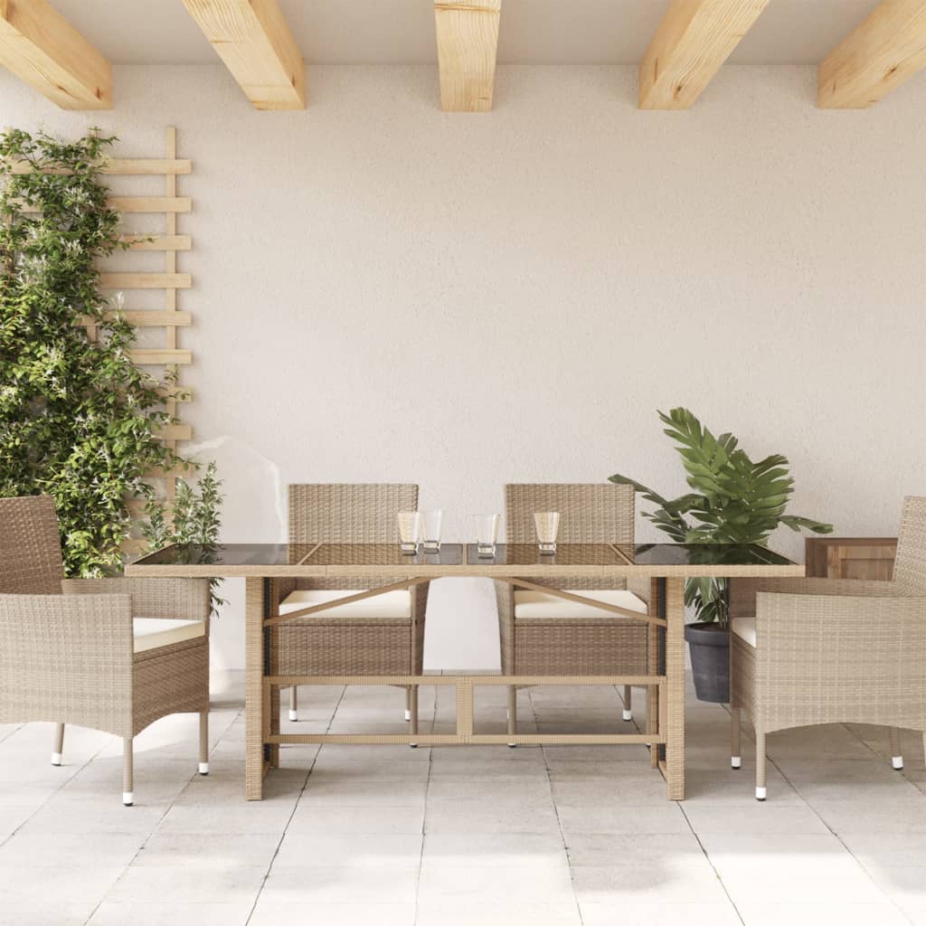 Vrtni stol sa staklenom pločom bež 190 x 80 x 75 cm poliratan