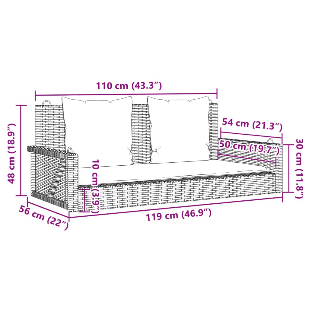 Klupa za ljuljanje s jastucima siva 119x56x48 cm od poliratana