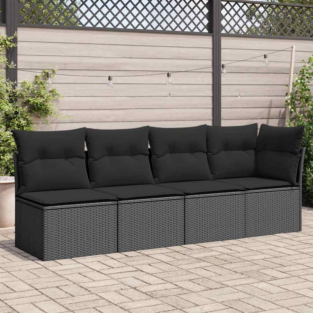 Vrtna sofa s jastucima za 4 osobe, crna, poliratan