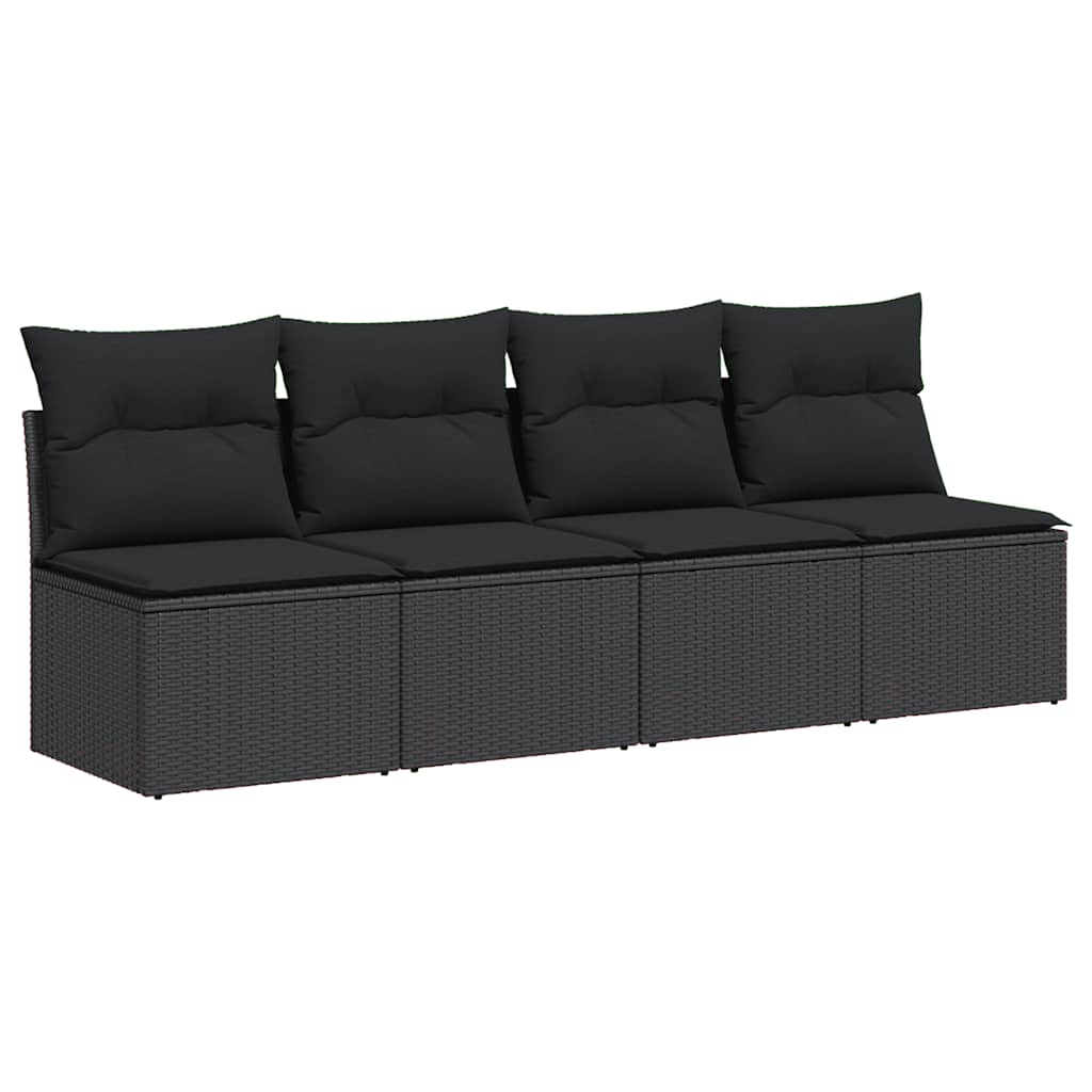 Vrtna sofa s jastucima za 4 osobe, crna, poliratan