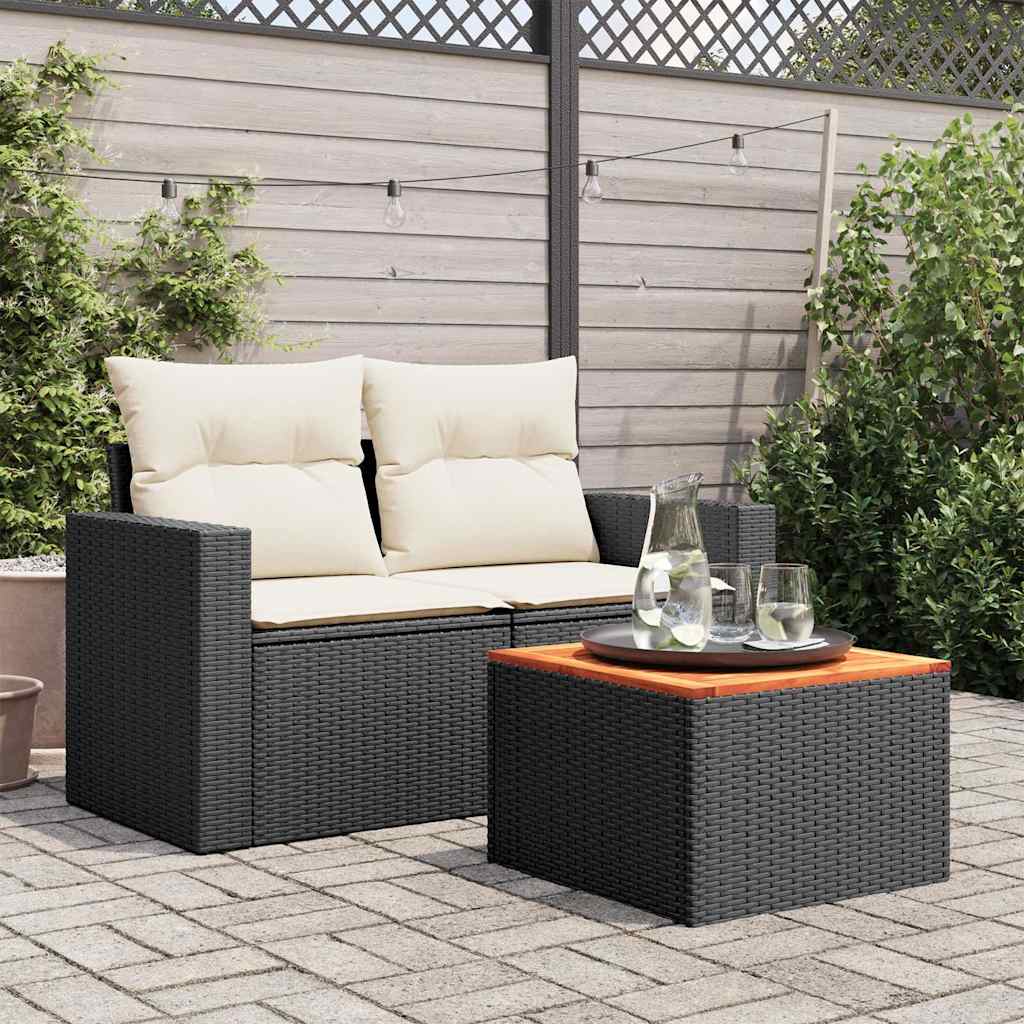 Vrtni stol crni 55x55x37 cm poli ratan i akacija