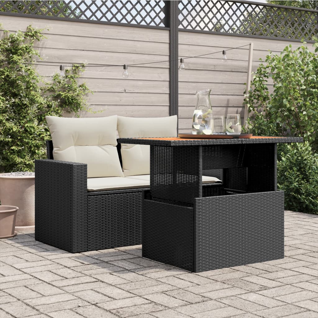 Vrtni stol crni 100x55x73 cm od poliratana i bagremovog drva