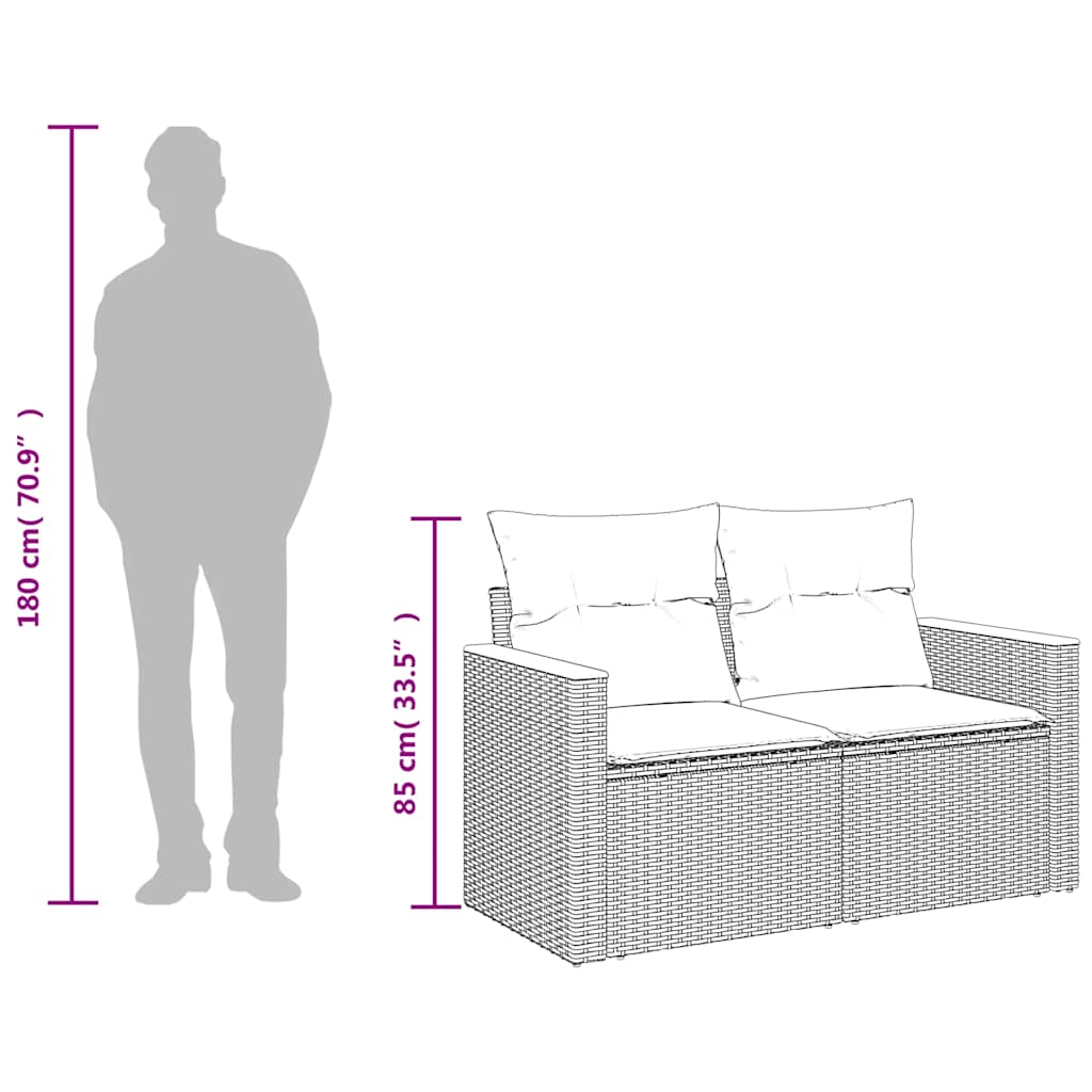 Vrtna sofa s jastucima za 2 osobe, crna, poli ratan