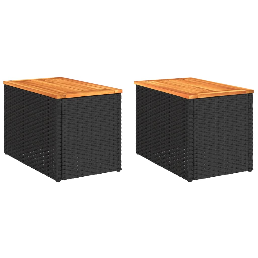 Vrtni bočni stolići 2 kom crni 55 x 34 x 37 cm poliratan i drvo