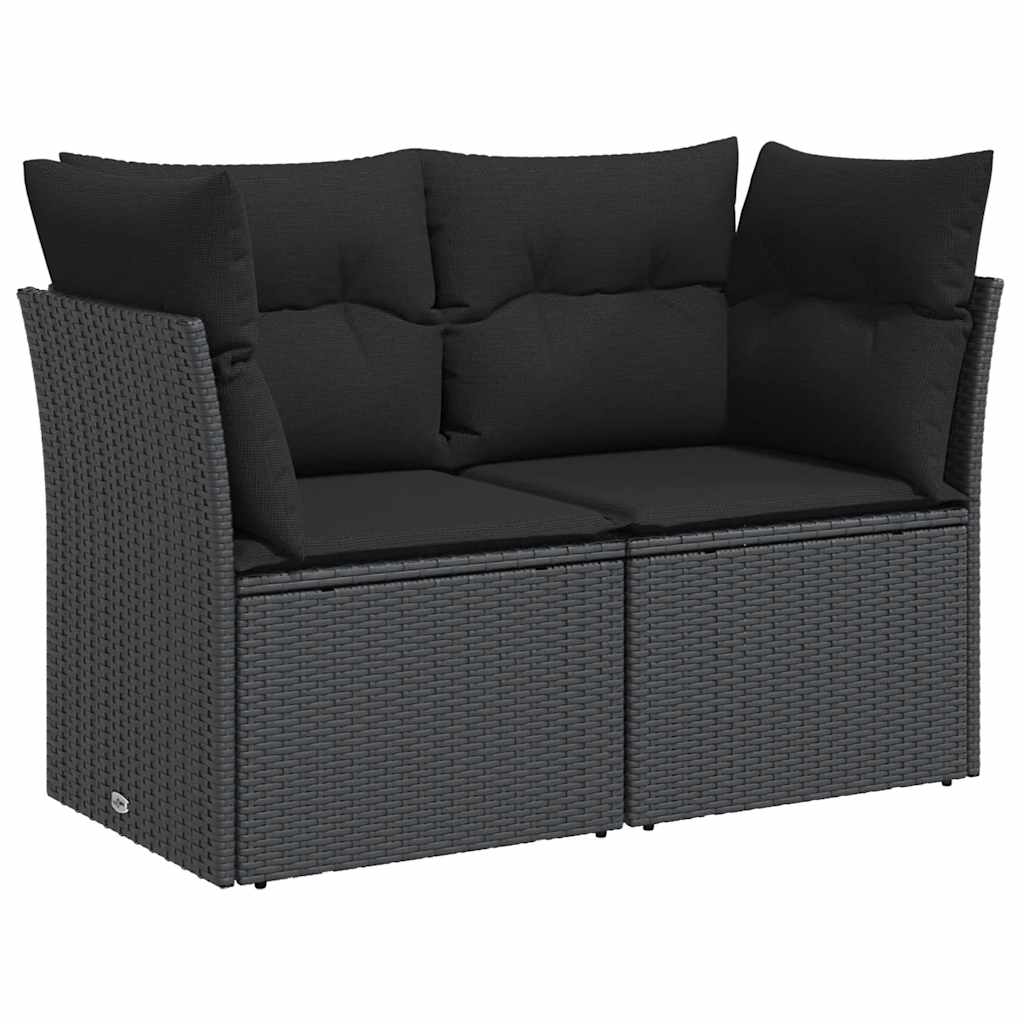 Vrtna sofa s jastucima za 2 osobe, crna, poli ratan