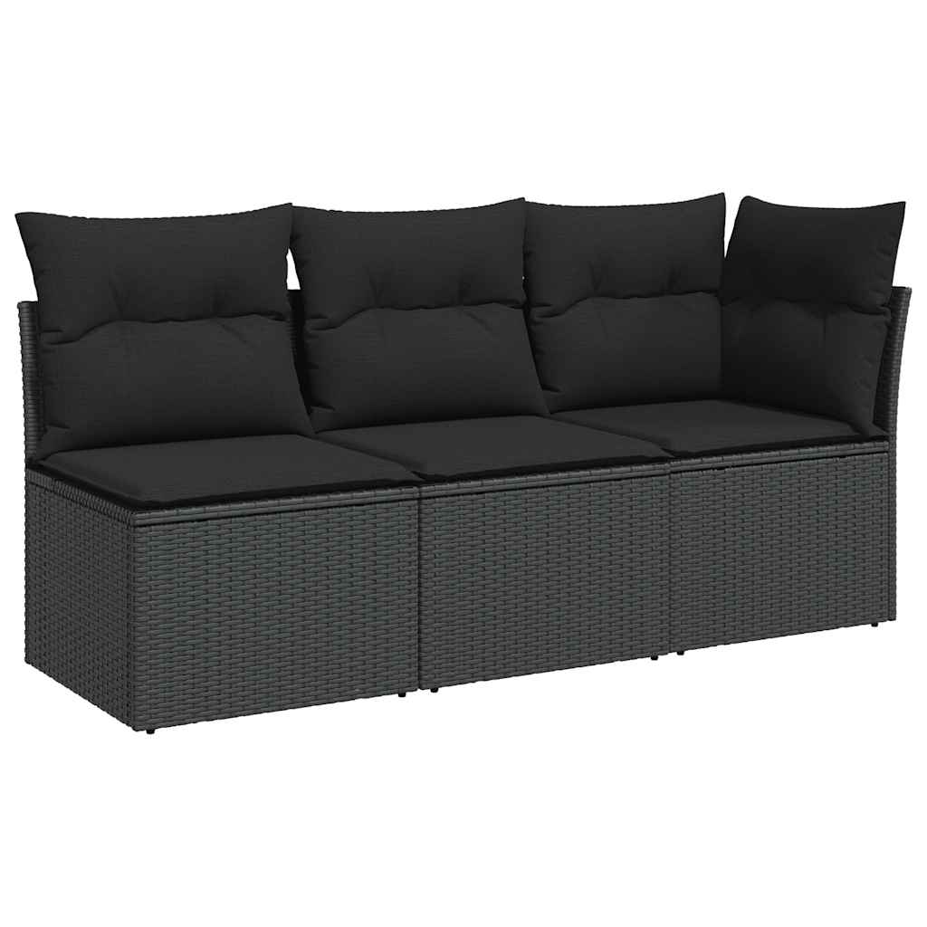 Vrtna sofa s jastucima za 3 osobe, crna, poliratan