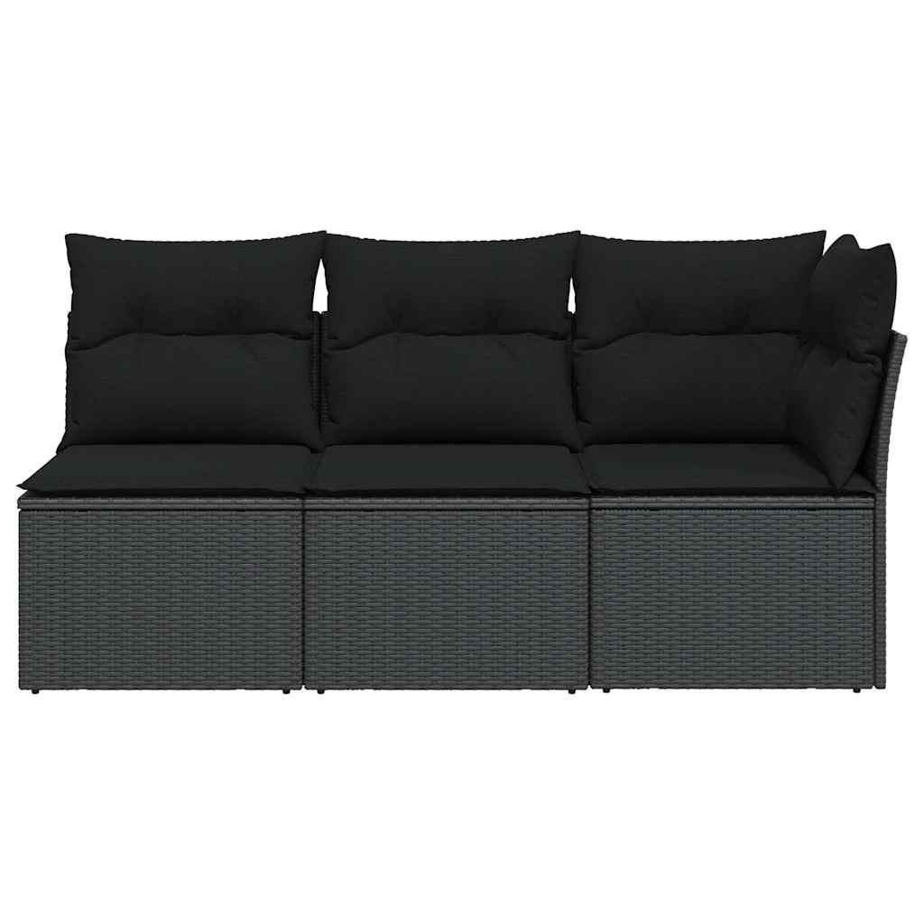 Vrtna sofa s jastucima za 3 osobe, crna, poliratan
