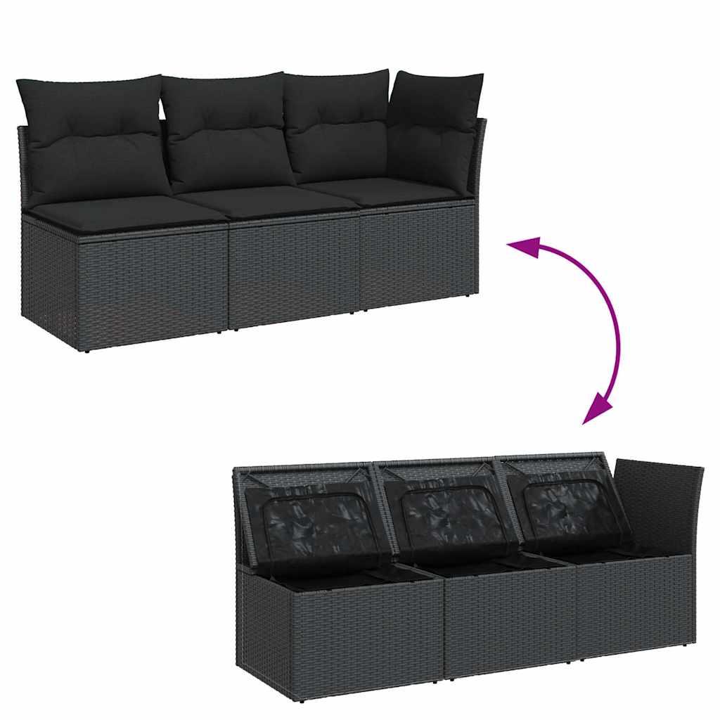 Vrtna sofa s jastucima za 3 osobe, crna, poliratan
