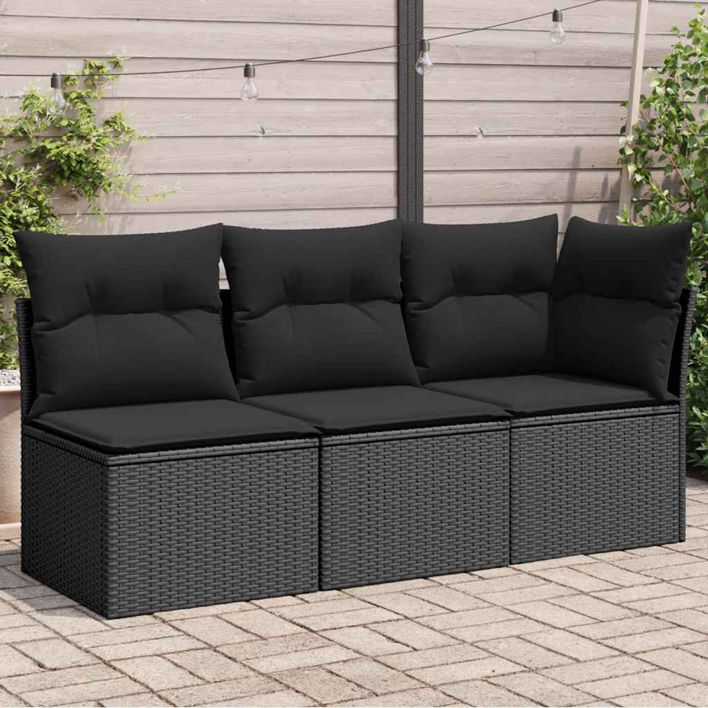 Vrtna sofa s jastucima za 3 osobe, crna, poliratan