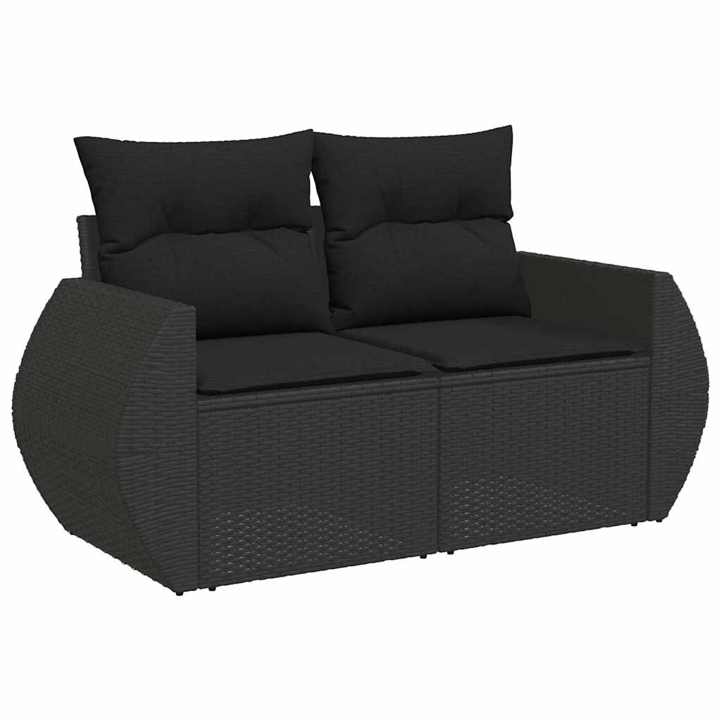 Vrtna sofa s jastucima za 2 osobe, crna, poli ratan