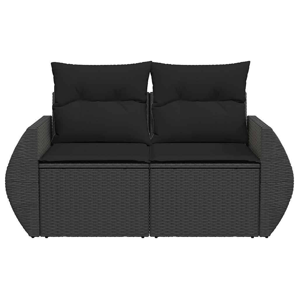 Vrtna sofa s jastucima za 2 osobe, crna, poli ratan